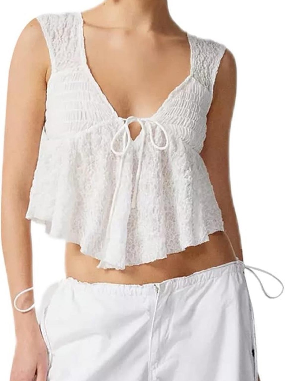 Urban Outfitters White Lace Tie-Front Peplum Blouse - Picture 4 of 4